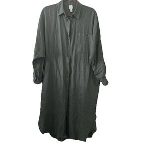 MaxMara Leisure olive  Green  Linen Midi Shirt Dress size US 10 Great Preowned